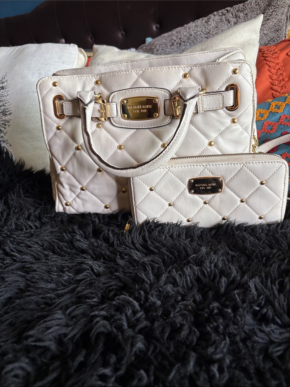 Michael Kors White Quilted Leather Tote with Matching Wallet